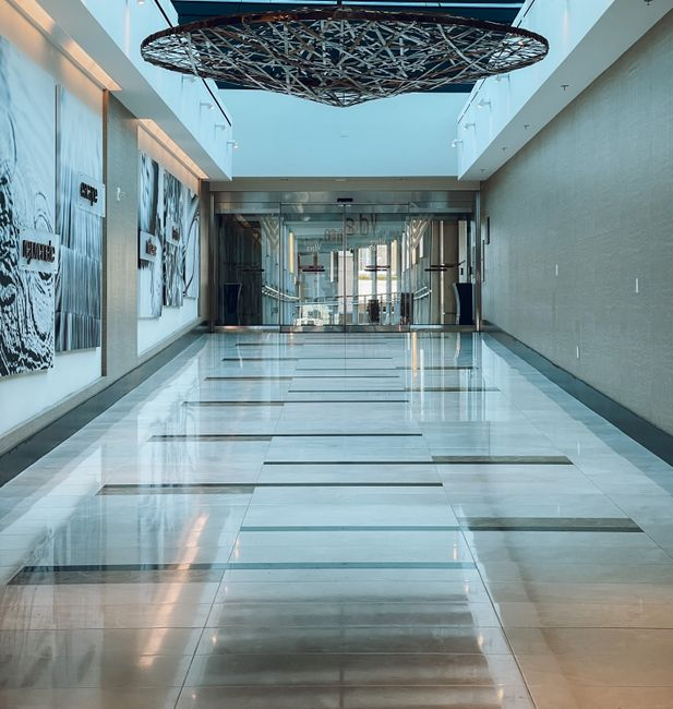 Water damage affecting a shared interior space in a multifamily or commercial building.