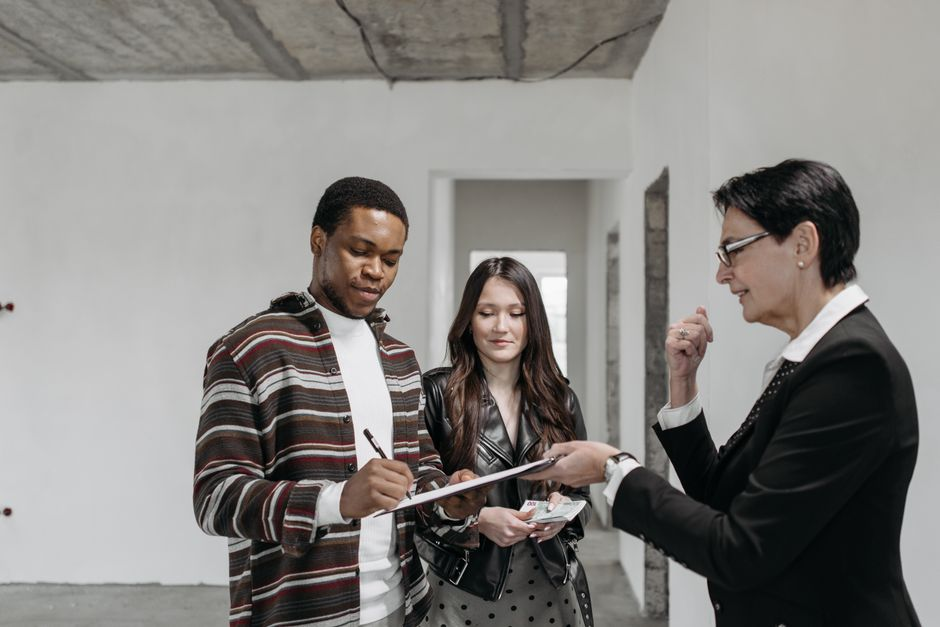 A business setting showing customer or visitor interaction in a workplace environment.