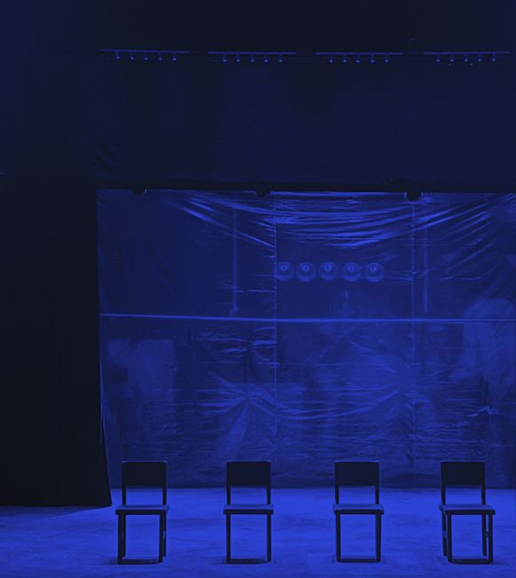 Fabric scenic panels installed on a stage under performance lighting.