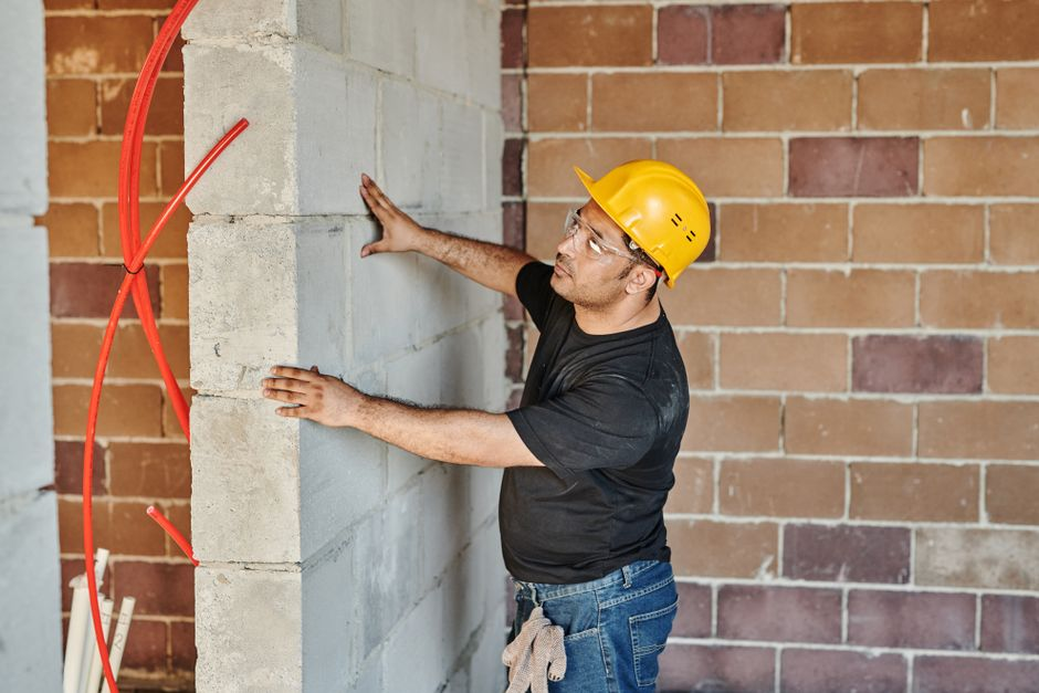 A kitchen under renovation with open walls and visible electrical wiring before cabinets are installed.