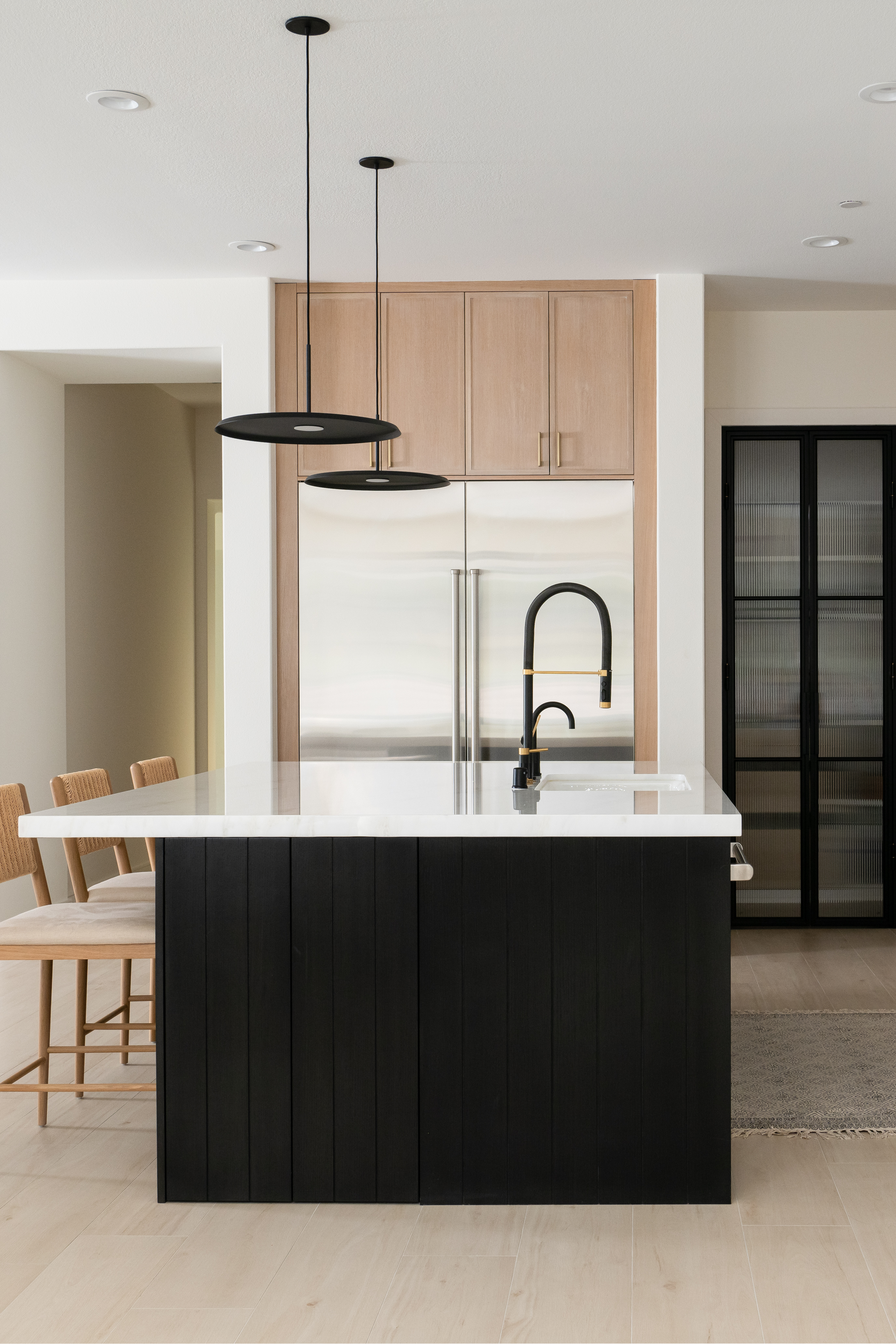 Modern kitchen, black and white, minimalist design